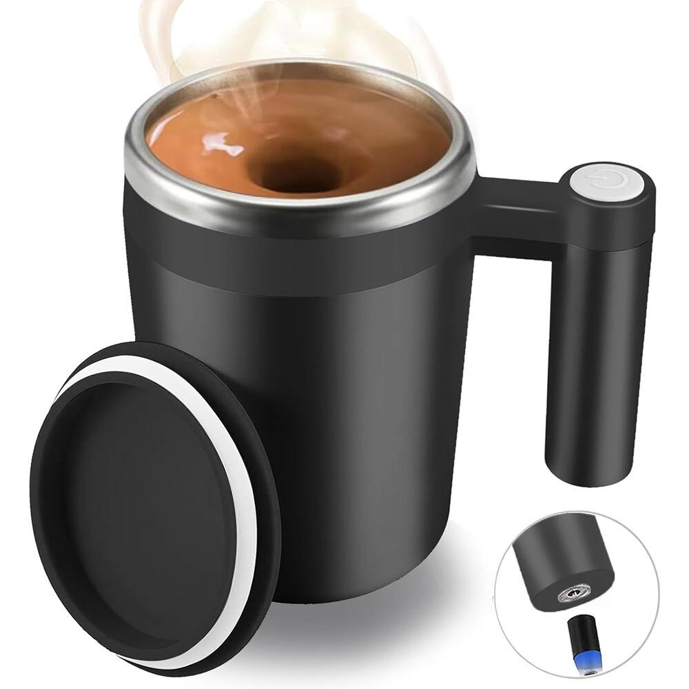 Front. Schertz - Self-Stirring Mug - Rechargeable, Magnetic Stir Bar, 14oz, Black, for Office & Travel - black.