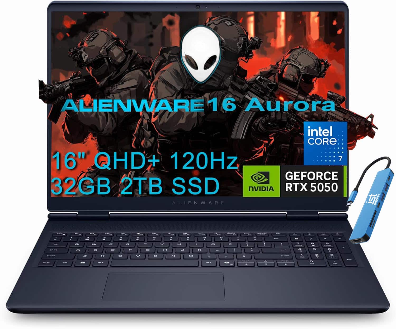 Alienware - 16 Aurora 16" 2.5K 120Hz AC16250 Laptop - Intel Core 7 240H with NVIDIA GeForce RTX 5050 - Wi-Fi 7 - 32GB RAM - 2TB SSD - Blue