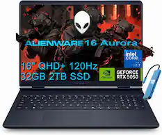 ALIENWARE 16 Aurora
Intel CORE i7
16" QHD+ 120Hz
32GB 2TB SSD
NVIDIA RTX 5050