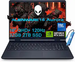 Alienware - 16 Aurora 16" 2.5K 120Hz AC16250 Laptop - Intel Core 7 240H with NVIDIA GeForce RTX 5050 - Wi-Fi 7 - 32GB RAM - 2TB SSD - Blue