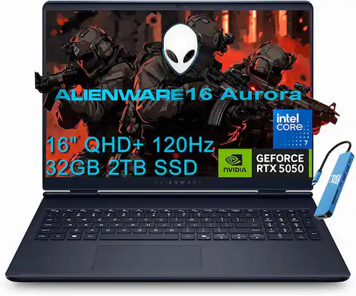 ALIENWARE 16 Aurora
Intel CORE i7
16" QHD+ 120Hz
32GB 2TB SSD
NVIDIA RTX 5050