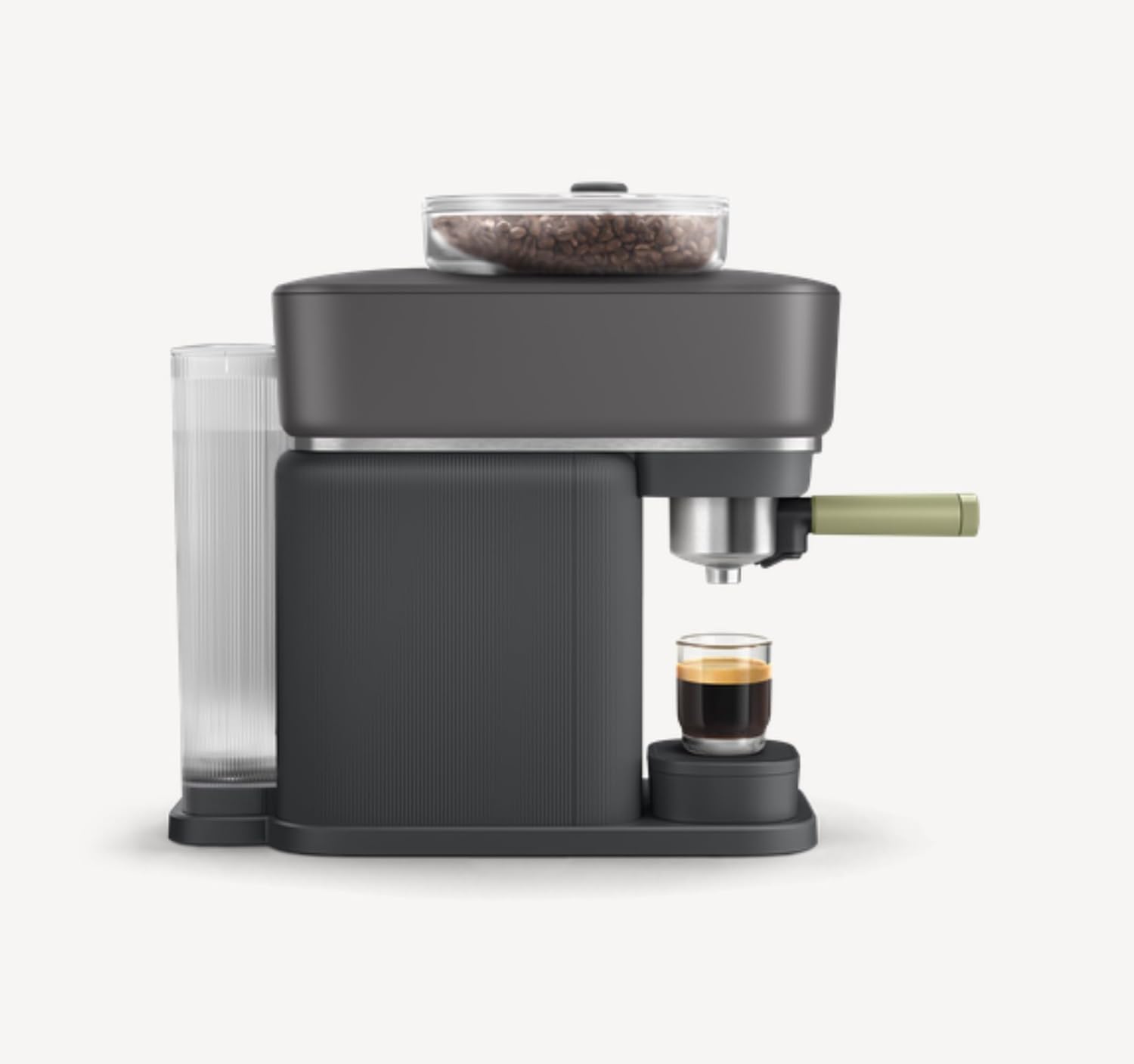 Angle. Philips - Philips Baristina Espresso Machine, Automatic Grinder, Black with Natural Green Portafilter (BAR321/64) - Black With Green Handle.