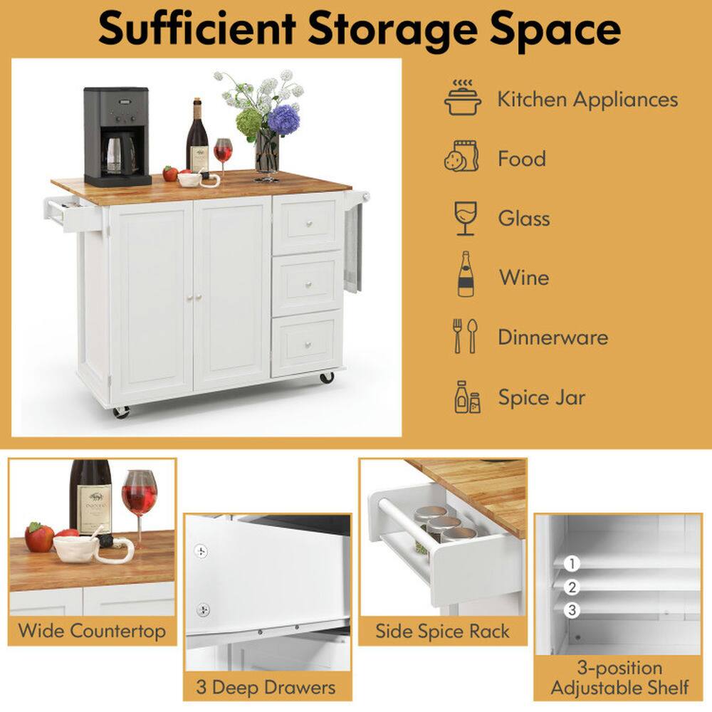 Sufficient Storage Space

- Kitchen Appliances
- Food
- Glass
- Wine
- Dinnerware
- Spice Jar

- Wide Countertop
- 3 Deep Drawers
- Side Spice Rack
- 3-position Adjustable Shelf