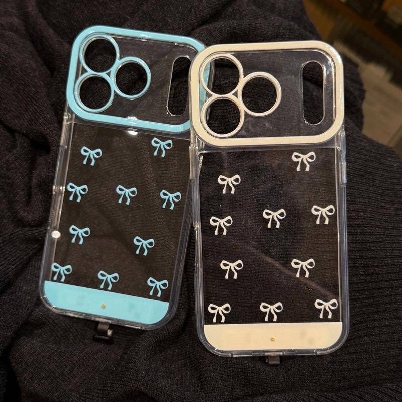 Alt View 4. Furno Fusion - iPhone 17 Pro Max Glowing Bow Case, Sound-Activated Light, Cartoon Hollow Protective Cover with Butterfly Knot - Translucent-Blue.