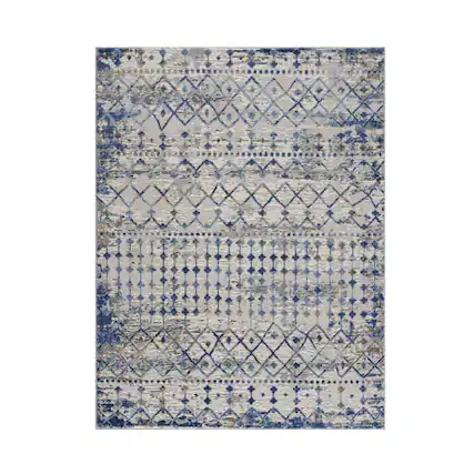 Front. HTUTWOO - Woven Area Rug - 6'6"W x 9'L Ultra Soft Floor Carpet for Living Room Indoor Dining Room, Modern Home Décor Moroccan - Blue+Cream.