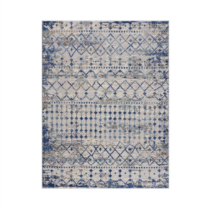 Front. HTUTWOO - Woven Area Rug - 6'6"W x 9'L Ultra Soft Floor Carpet for Living Room Indoor Dining Room, Modern Home Décor Moroccan - Blue+Cream.
