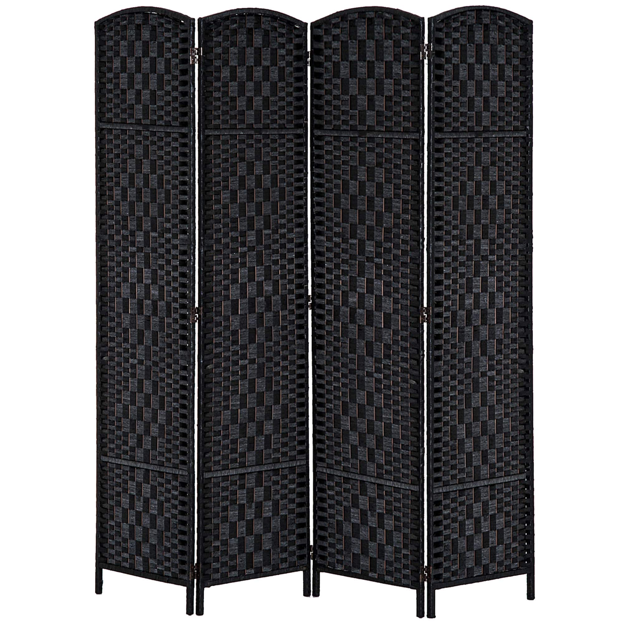 Homcom - 4 Panel Folding Wicker Weave Room Divider, Portable Privacy Screen for Bedroom Home Office - Black