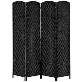 Homcom - 4 Panel Folding Wicker Weave Room Divider, Portable Privacy Screen for Bedroom Home Office - Black
