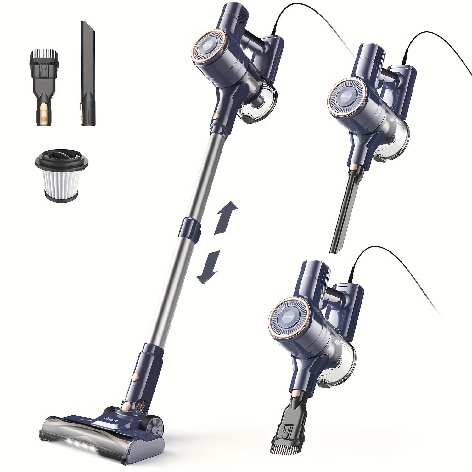 Front. DEVOAC - I8 Corded Vacuum Cleaner, 600W 23KPa Stick Vacuum, Free-Stand 6 in 1 Powerful Lightweight Vacuum - BLUE.