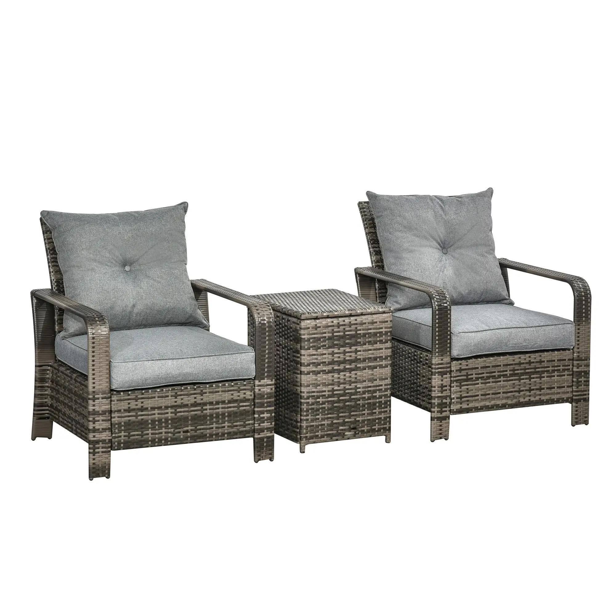 Front. Resenkos - Resenkos 3 Pieces Patio Furniture, Two Chairs And A Matching Table, PE Rattan, Gray - Gray.