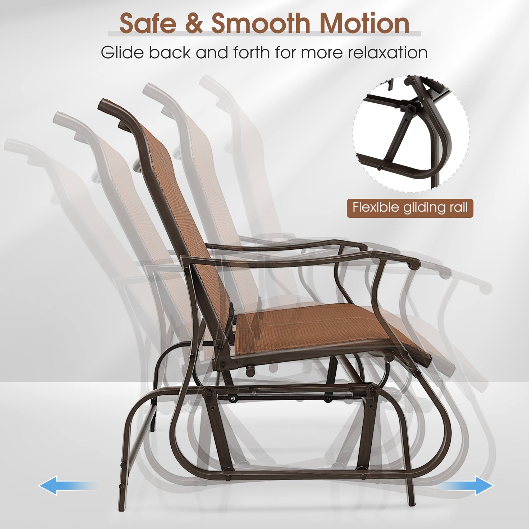 Safe & Smooth Motion
Glide back and forth for more relaxation
Flexible gliding rail