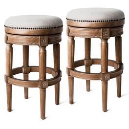 Maven Lane - Pullman Backless Bar Stool in Weathered Oak Finish w/ Sand Color Fabric Upholstery, Set of 2 - Brown
