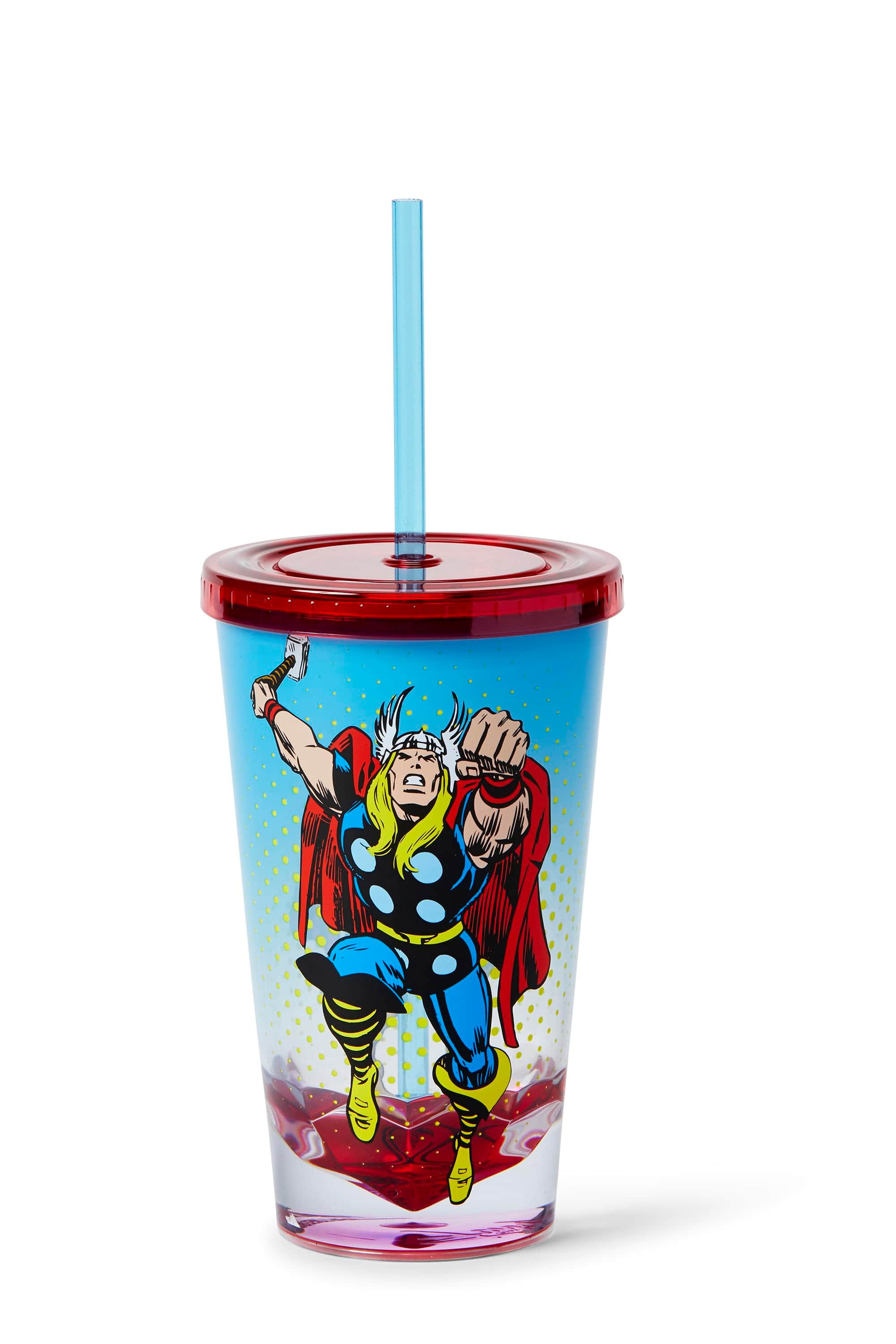 Marvel - Thor God Of Thunder Plastic Tumbler Cup Lid & Straw | Holds 19 Ounces - Red