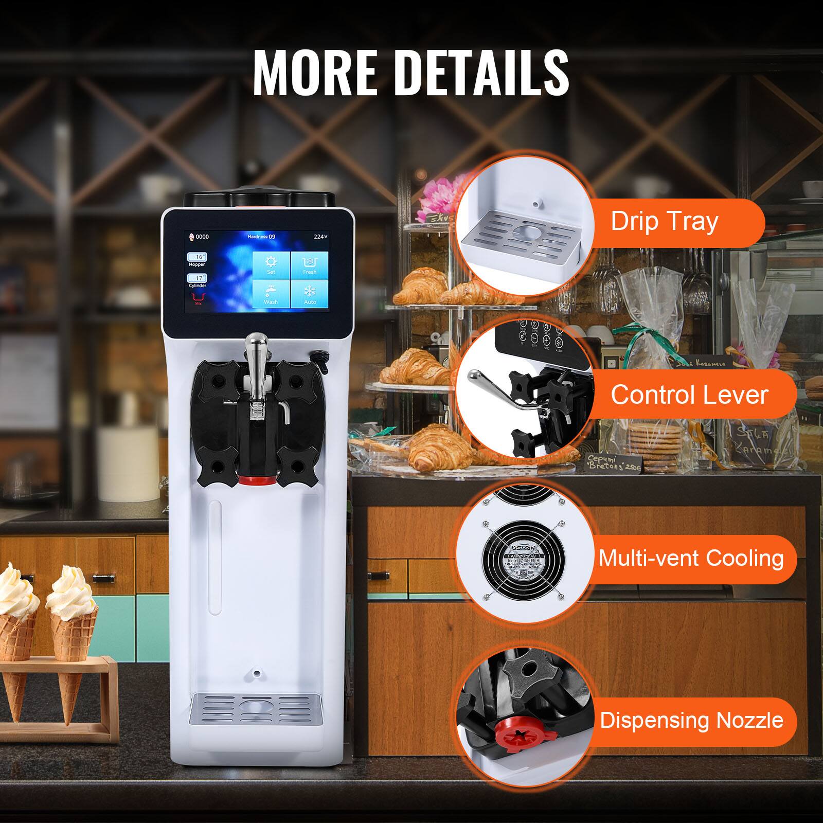MORE DETAILS

0000

Handnesat G

22RV

SAYS

Drip Tray

16 pper 17 Cyinder

Set

Fresh

the

Wash

Auto

Kocamese

Control Lever

Bretons' 2.00

STLA Yarameti

casan INSUN .......

Multi-vent Cooling

Dispensing Nozzle