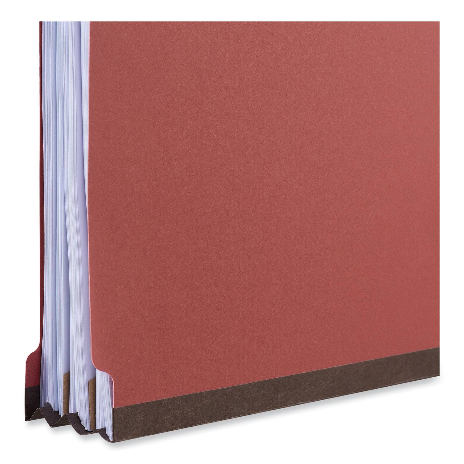 Left. Universal - Bright Colored Pressboard Classification Folders, 2" Expansion, 2 Dividers, 6 Fasteners, Letter Size, Ruby Red, 10/Box.
