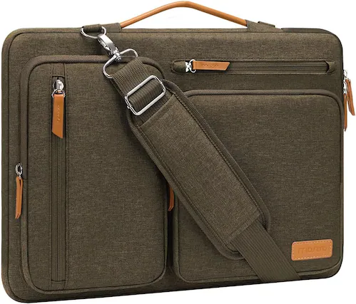 Front. mosiso - 360 Protective Laptop Shoulder Bag 15 inch Computer Messenger Bags for MacBook Air 15 M5 M4 M3 M2/Pro 15/Dell XPS Plus - Carob Brown.