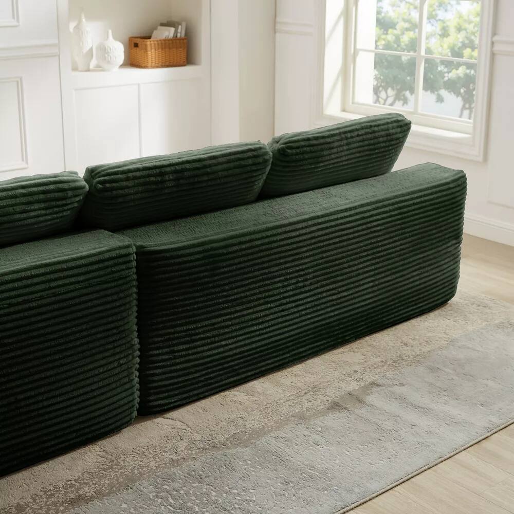Alt View 7. Meqiodas - 109'' Modern Boneless Sofa Couch, Corduroy Modular Sectional Sofa With L-Shape Chaise, No Assembly Required - Green.