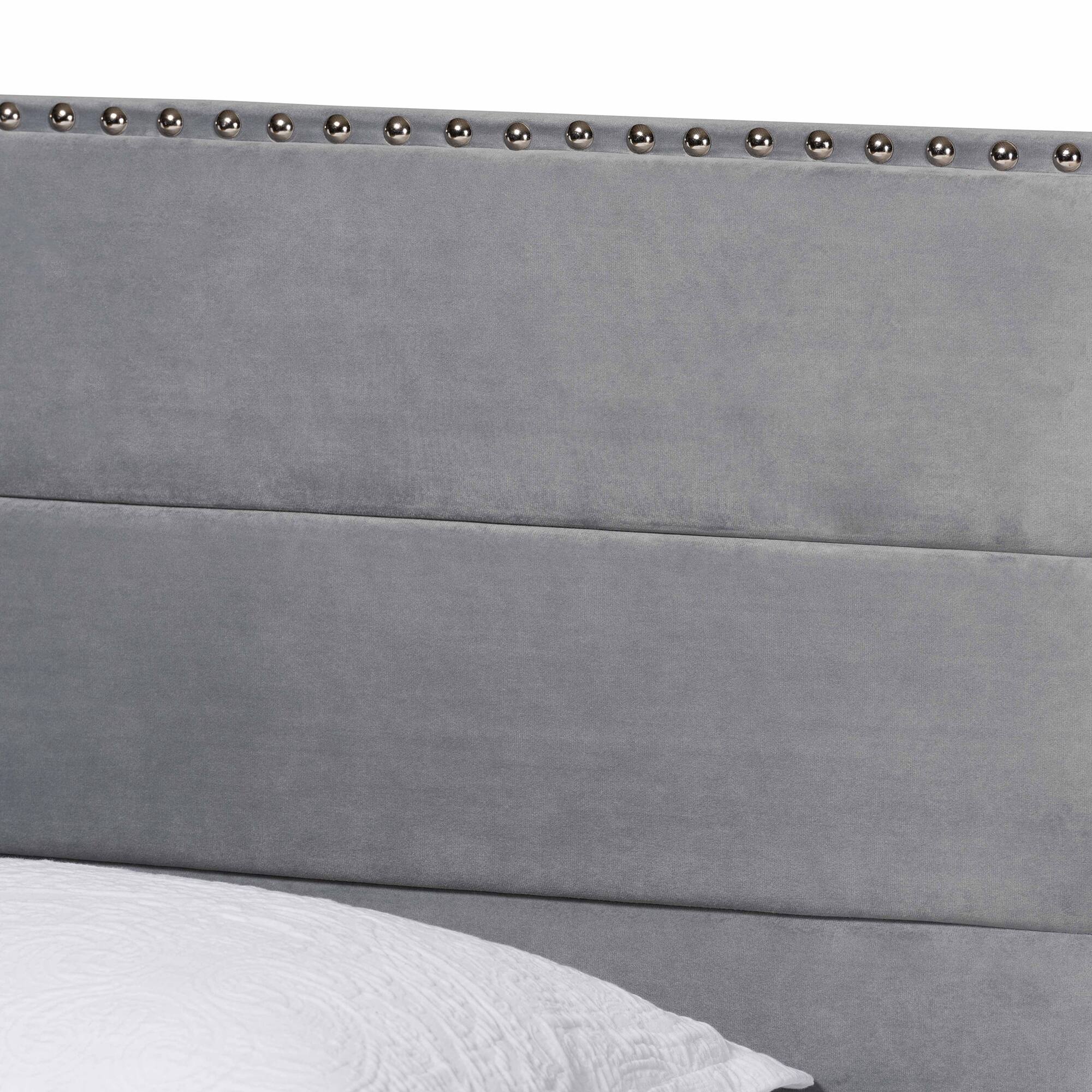 Back. Baxton Studio - Tamira Modern and Contemporary Glam Velvet Fabric Upholstered Twin Size Panel Bed - Grey/Black.