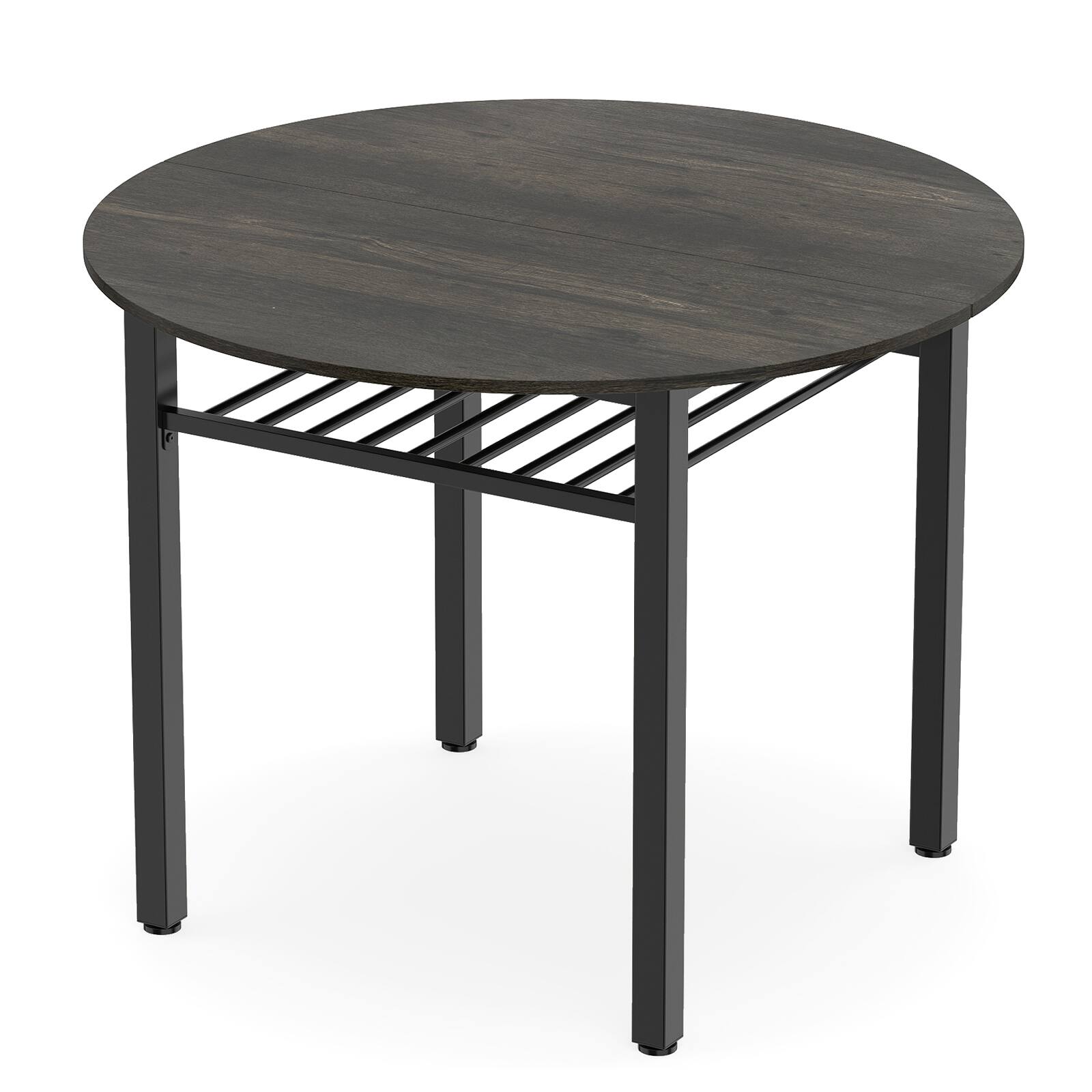 Alt View 4. Costway - Costway Dining Table for 2-4 People,40" Round Kitchen Table with Storage Shelf&Metal Frame - Gray + Black.