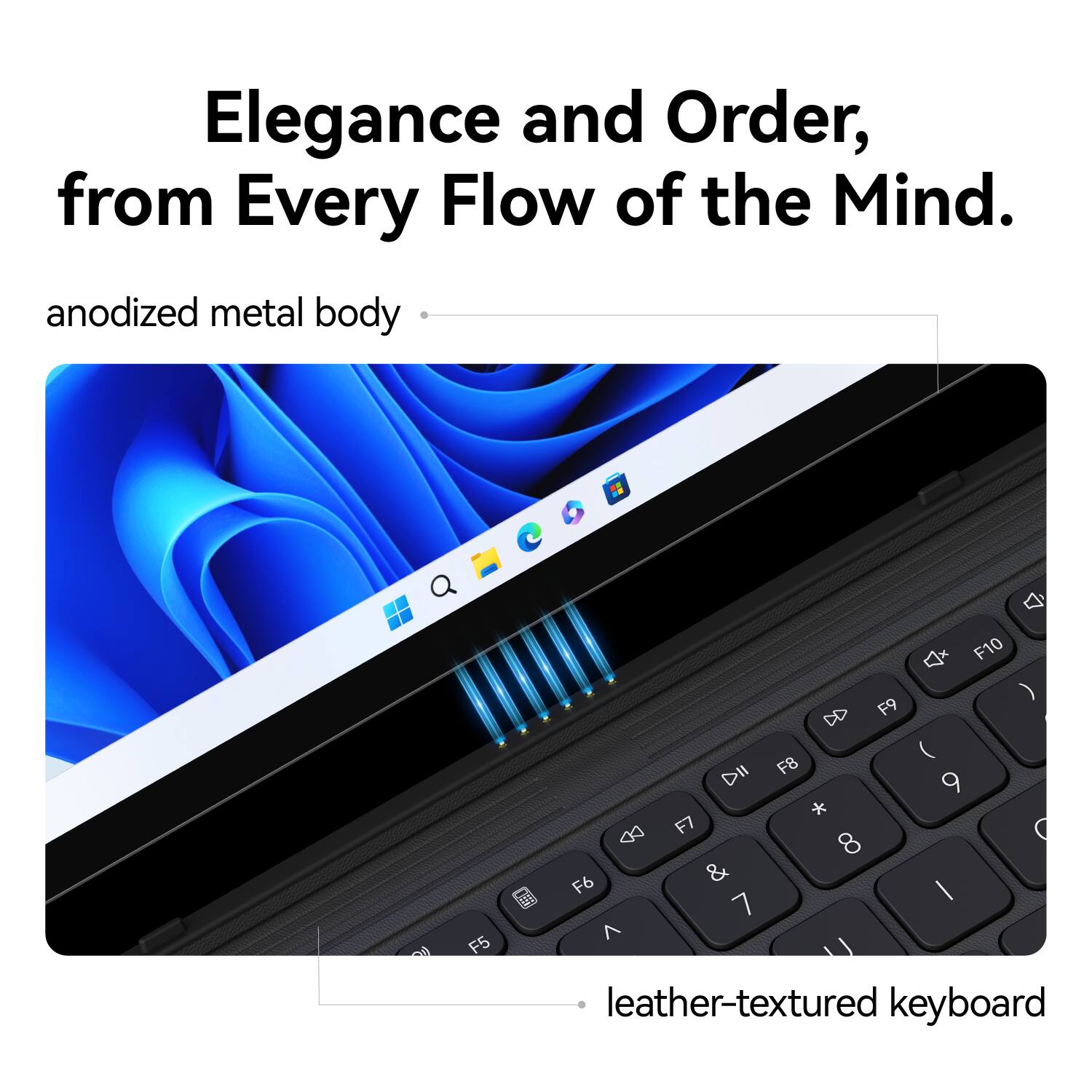 Elegance and Order, from Every Flow of the Mind.

anodized metal body

leather-textured keyboard