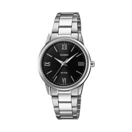 Casio - Women’s Black Dial Roman Numeral Stainless Steel Watch - LTP-1303DD-1AVDF - Silver
