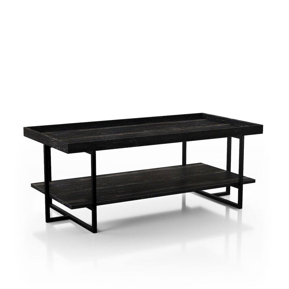 Front. Furniture of America - Prakers Industrial Wood 1-Shelf Coffee Table in Black - Black.