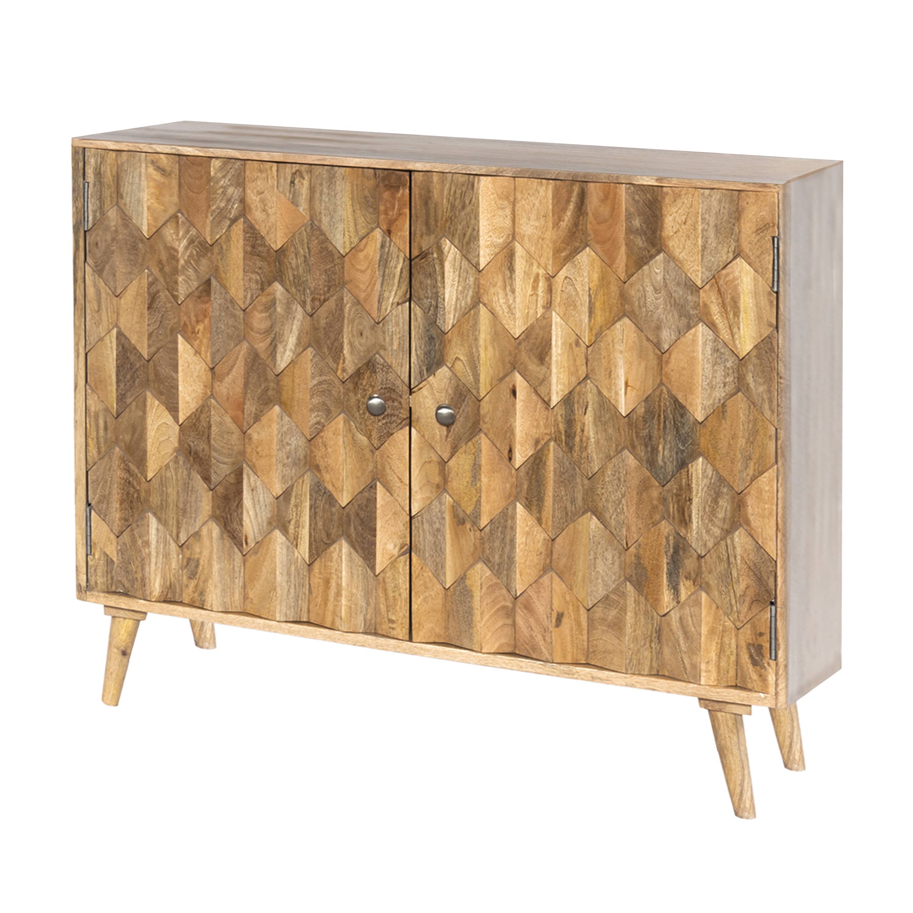Alt View 1. Manhattan Lane - 36 Inch Handcrafted Accent Cabinet, 2 Honeycomb Inlaid Doors, Mango Wood - Brown.