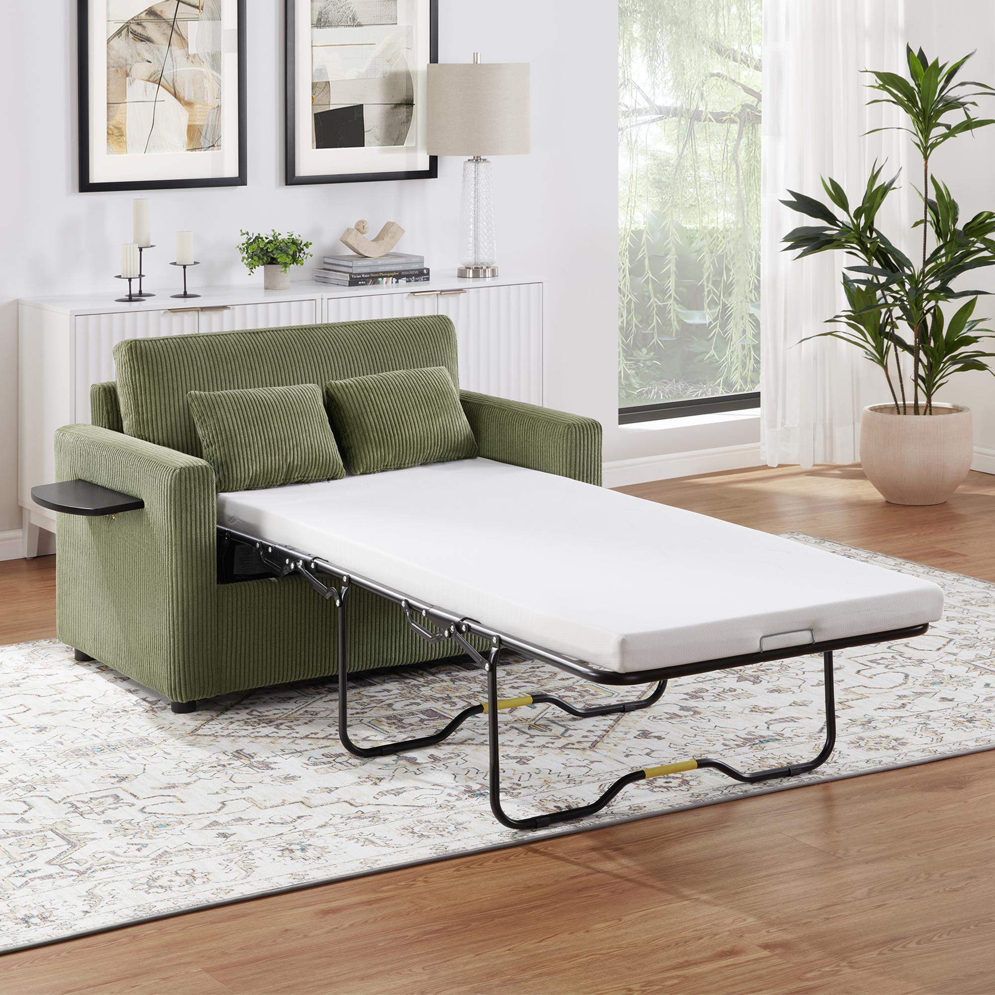 Alt View 1. Roomtec - Twin Size Sofa Bed 47.2 inch Sleeper Sofa Loveseat Sofa with a Foldable Mattress a Foldable Side Table a Side Storage - Green.