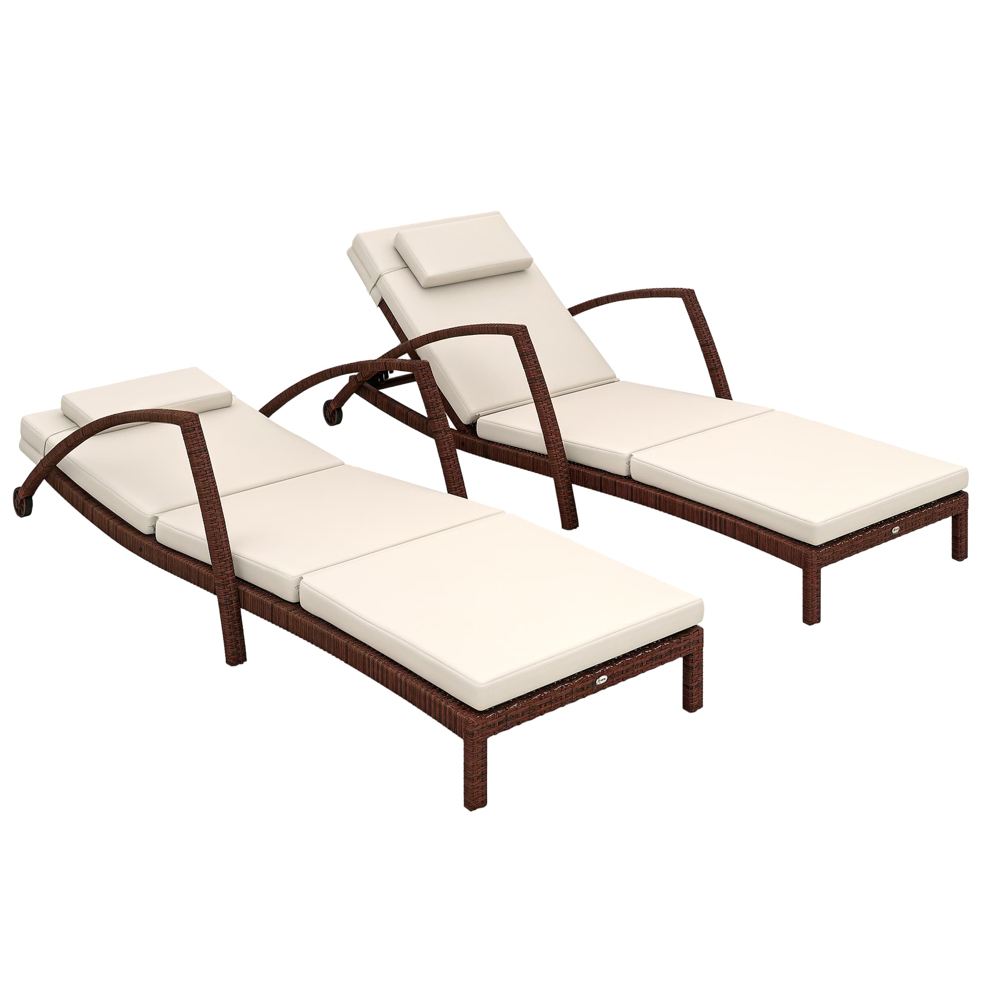 Outsunny - Wicker Chaise Lounge Chair Outdoor Set of 2, 5-Position Adjustable Reclining Pool Lounge Chairs with Wheels - Beige