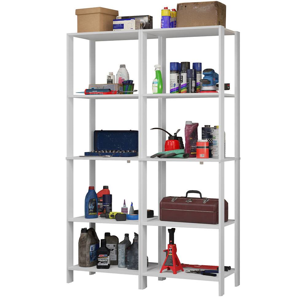 Madesa - Garage Storage Rack with 10 Open Shelves 47"L Multiuse Modular Organization Cabinet for Tools - White - White