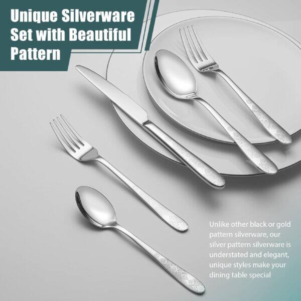Unique Silverware Set with Beautiful Pattern

Unlike other black or gold pattern silverware, our silver pattern silverware is understated and elegant. Unique styles make your dining table special.