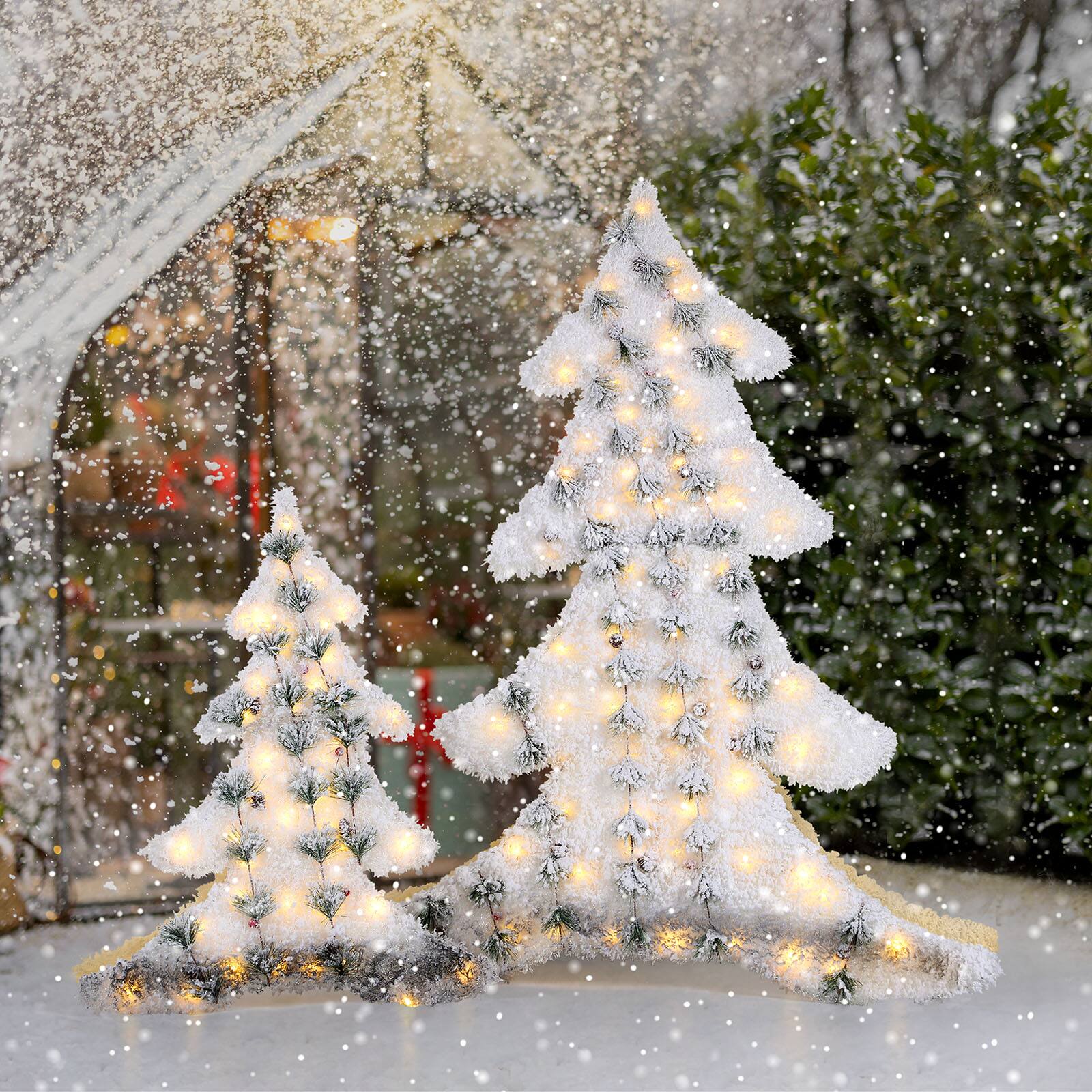 Alt View 4. Oumilen - Pre‑Lit Flocked Christmas Tree Yard Decor – 47.2in Lighted Snow‑Flocked Xmas Tree with Warm LED for Indoor Outdoor.