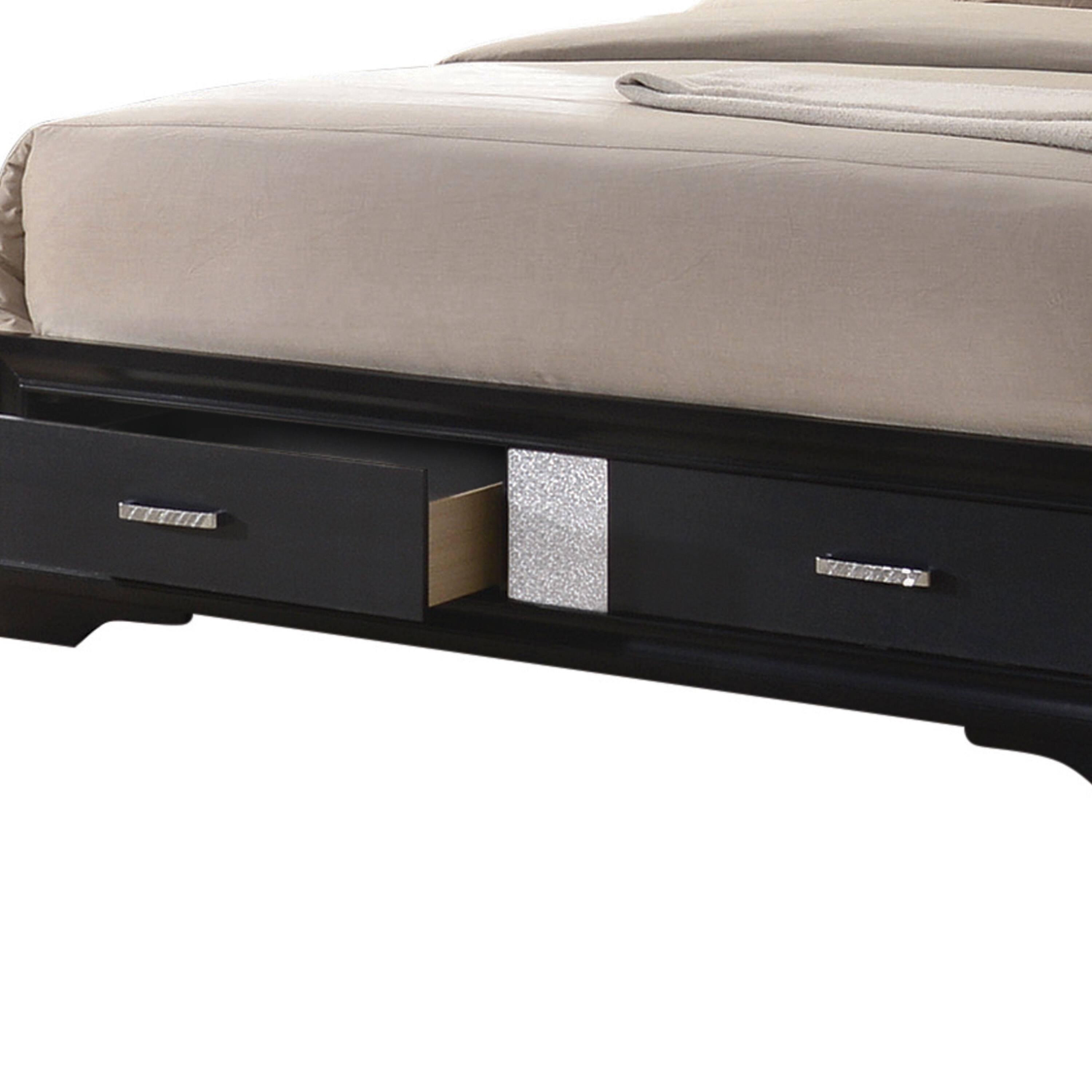 Alt View 3. Manhattan Lane - Transitional 2 Drawer Wooden Queen Size Bed with Glitter Stripe - Black and Silver.