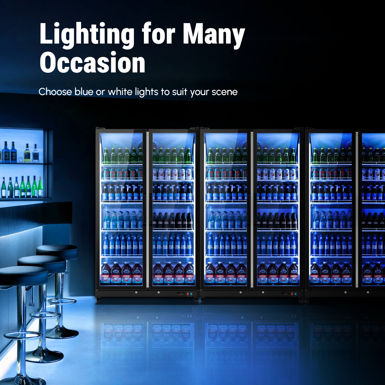 Lighting for Many Occasion

Choose blue or white lights to suit your scene