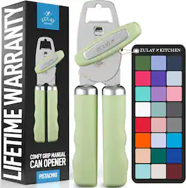 Zulay Kitchen - Heavy Duty Stainless Steel Manual Can Opener with Turn Knob & Comfy Soft Grip Handles - Pistachio