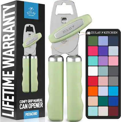 ZULAY X KITCHEN
LIFETIME WARRANTY
COMFY GRIP MANUAL CAN OPENER
PISTACHIO