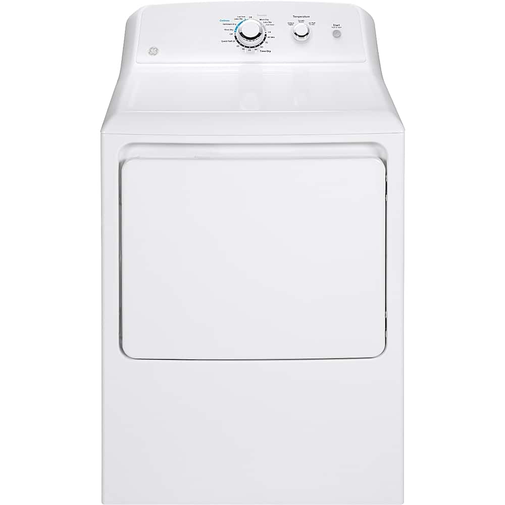GE - 6.2 Cu. Ft. Electric Dryer with Shallow Depth Flat Back Design - White - Front_Zoom