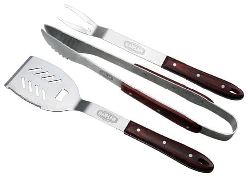 Angle. Man Law - 3-Piece BBQ Wood-Handle Tool Set - Stainless-Steel/Wood.