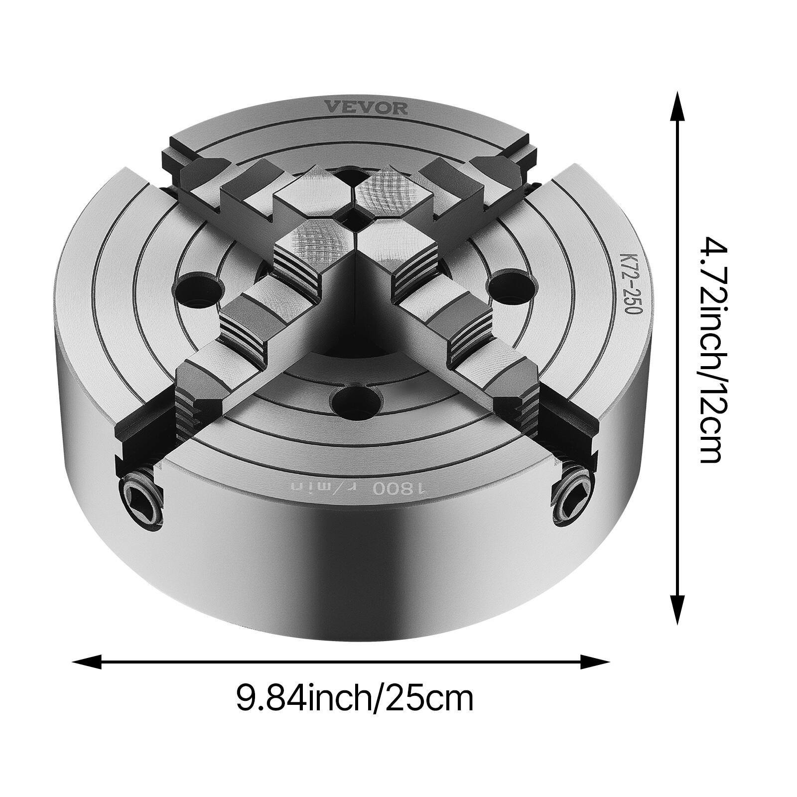 VEVOR  
r/min 1800  
K72-250  
4.72inch/12cm  
9.84inch/25cm