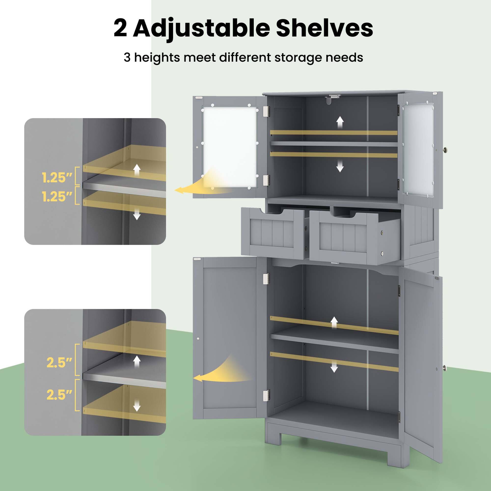 2 Adjustable Shelves
3 heights meet different storage needs
1.25"
1.25"
2.5"
2.5"