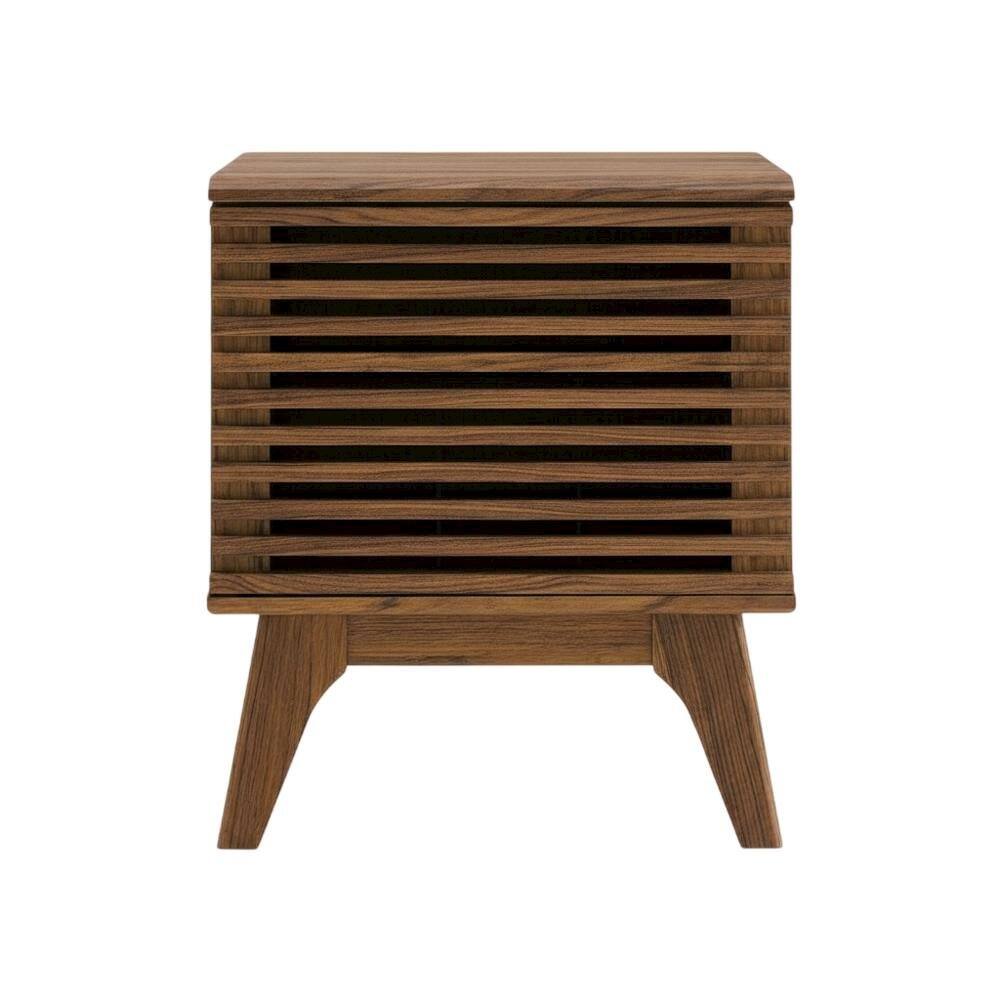 Back. FurniFact - Wood Vinyl Record Display Stand in Brown, Compact Design, Durable Construction - Brown.