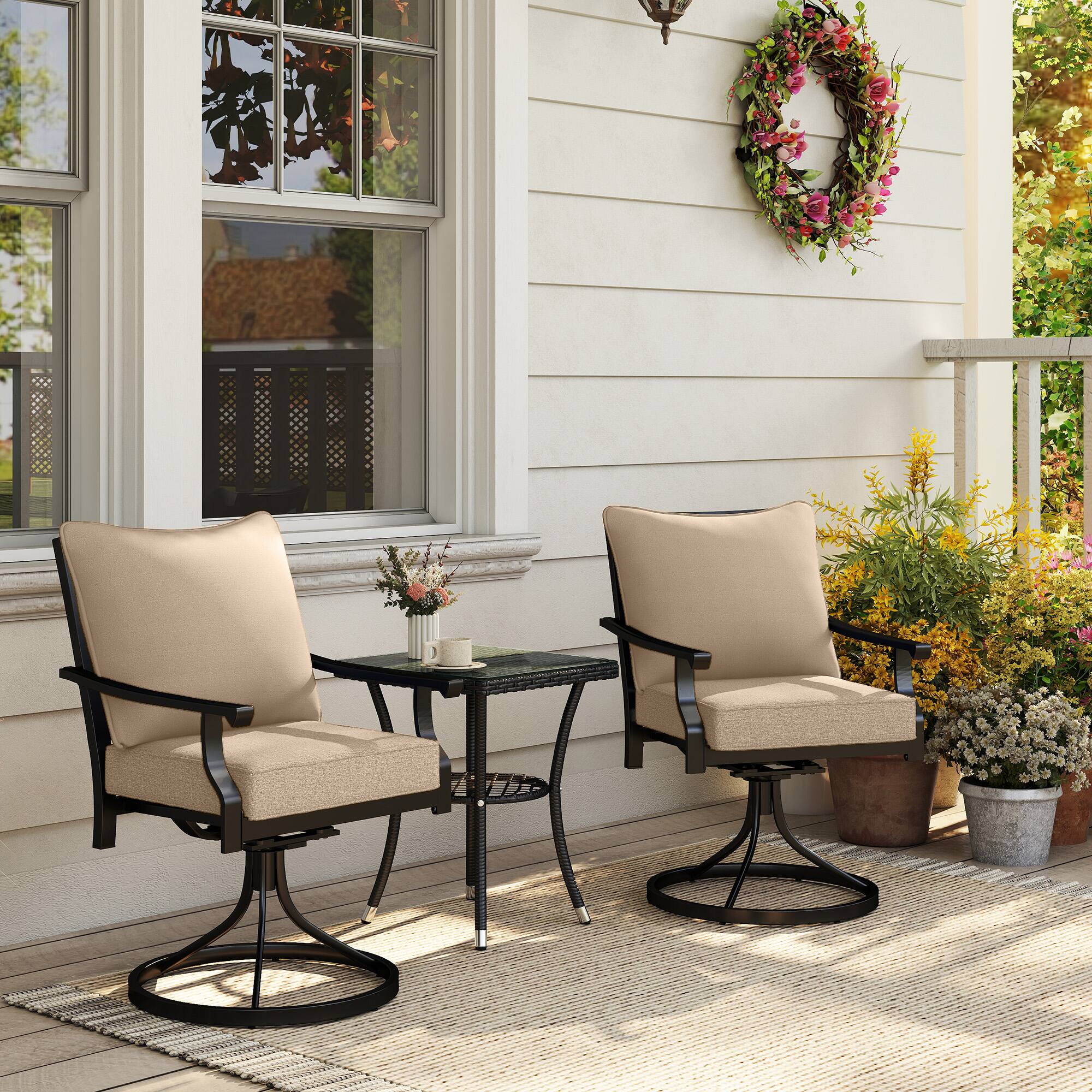 Alt View 6. Outsunny - Chair Cushions Set of 2 with Seat & Backrest - Beige.