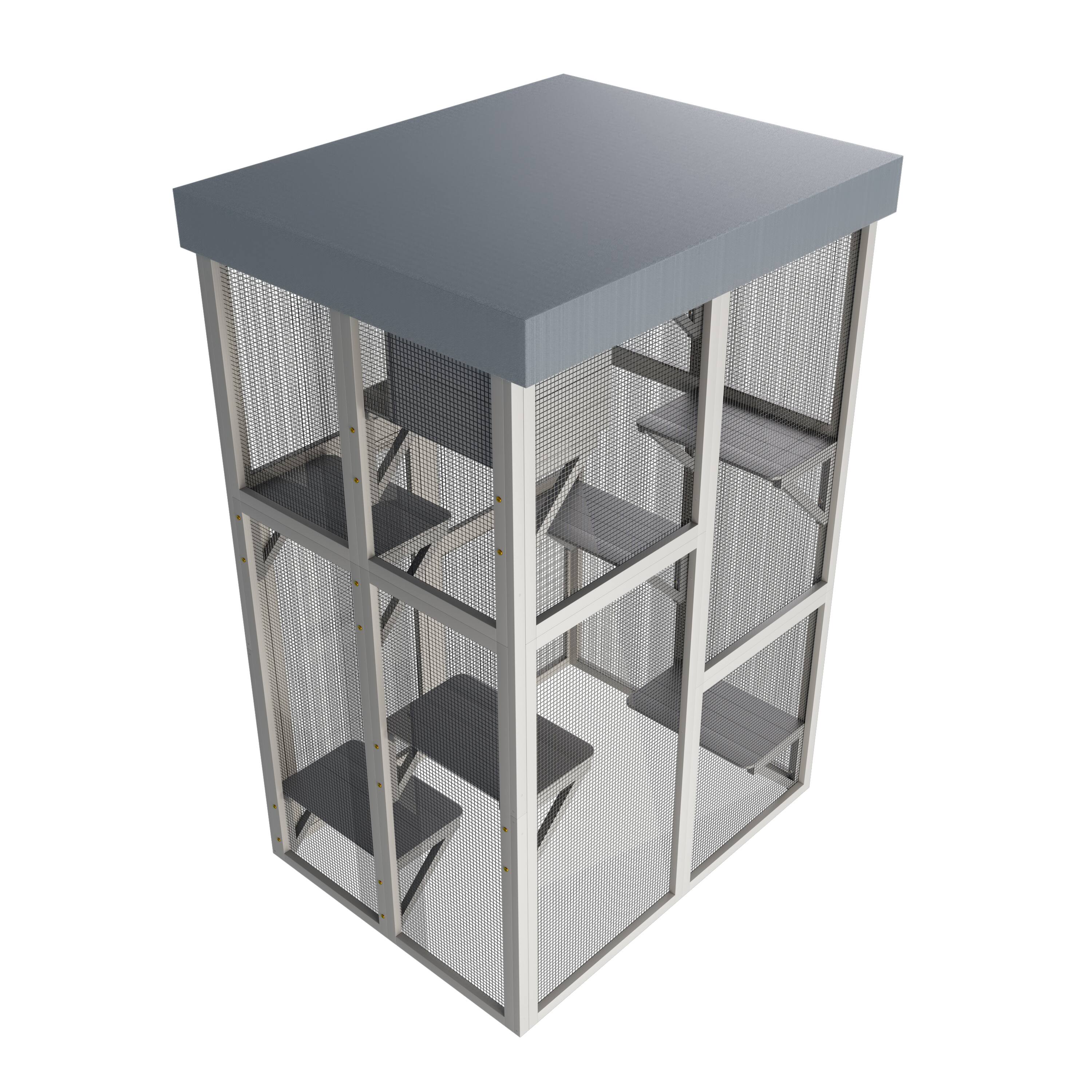 Alt View 1. Siljoy - 70.5" Tall Gray Catio with Removable Tarp, 6 Platforms & 2 Napping Houses, Outdoor Cat Enclosure.