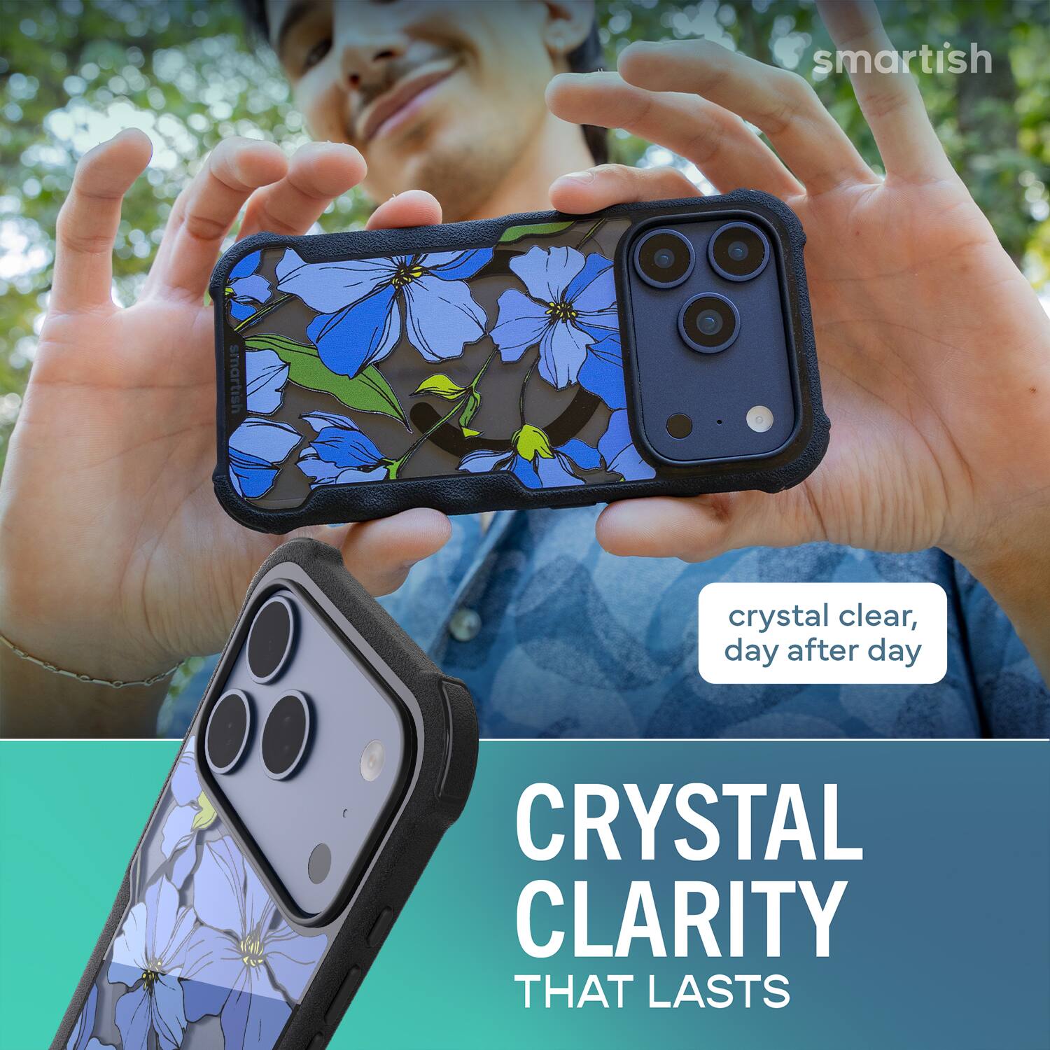 smartish  
smartish  
crystal clear, day after day  
CRYSTAL CLARITY THAT LASTS