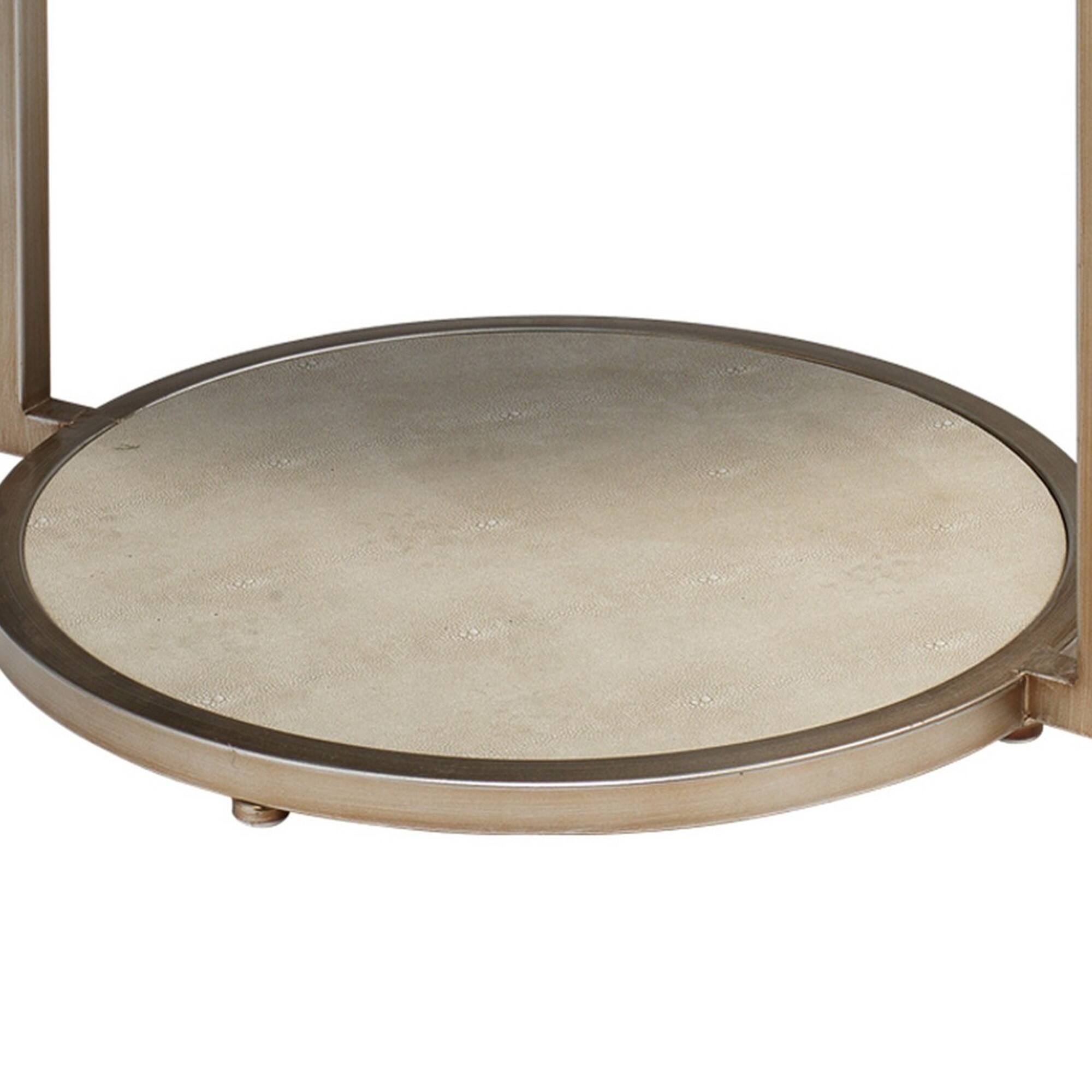 Back. Manhattan Lane - Metal Side Table with Round Top and Bottom - White and Gold.