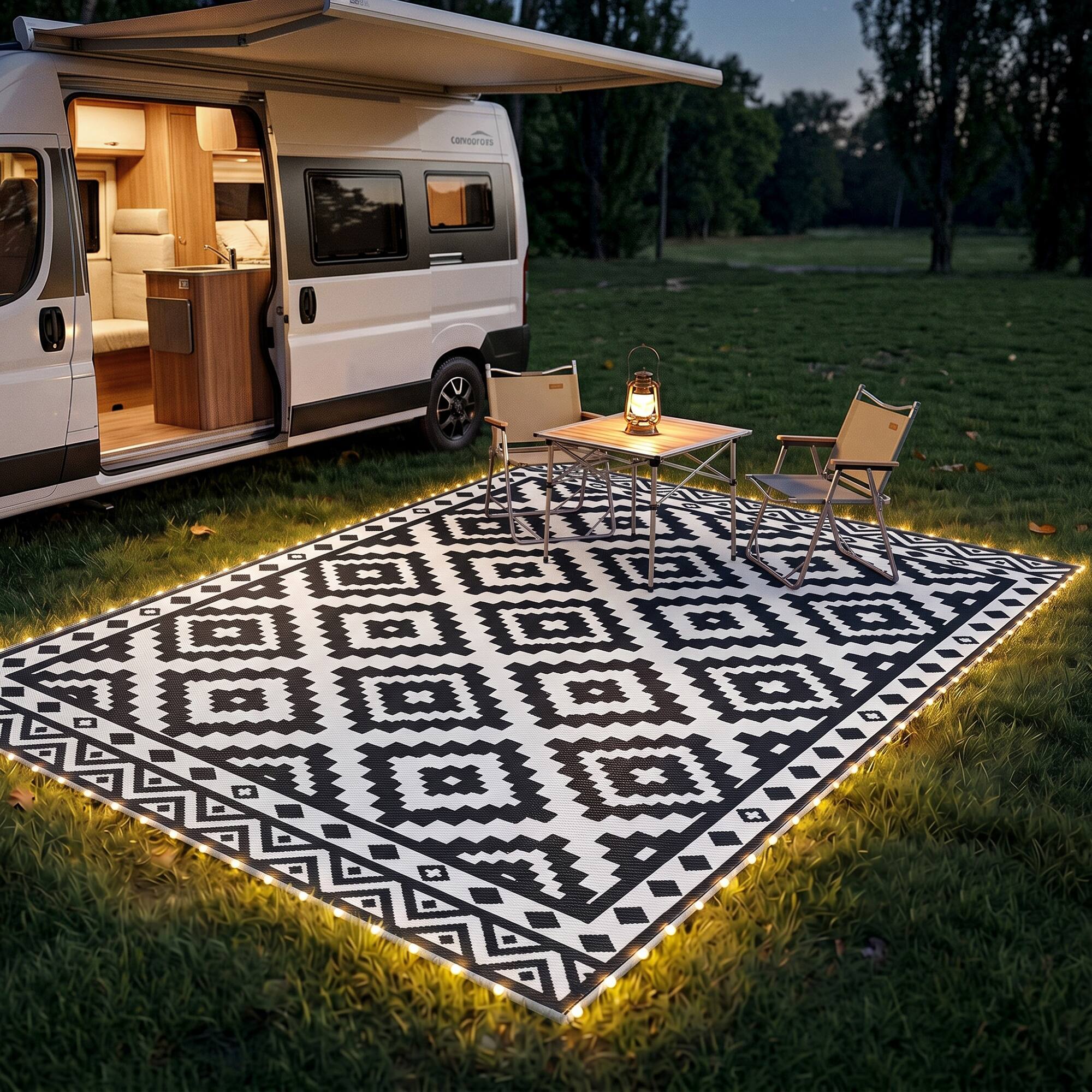 Alt View 1. Outsunny - Rug Carpet Reversible Plastic Straw Rug with LED Lights Black and White 12' x 9' for - Black, White.