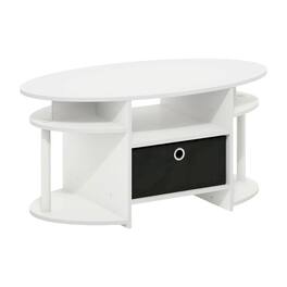 FurniFact - Oval Coffee Table with Storage Bin and Modern Minimalist Design - White