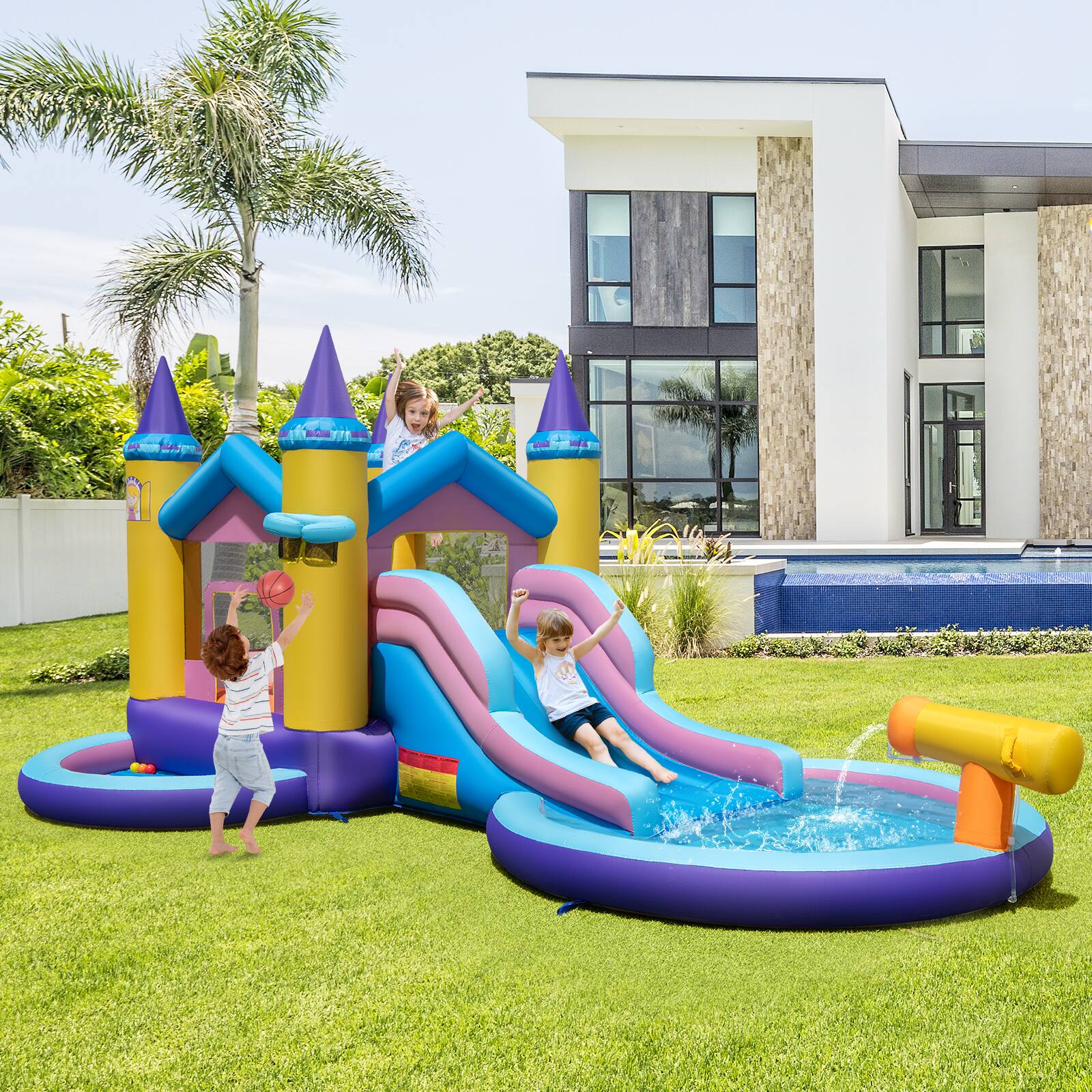 Alt View 1. Gymax - Gymax Kids Inflatable Water Slide w/ Slide Splash Pool Water Cannon w/ 735W Blower.