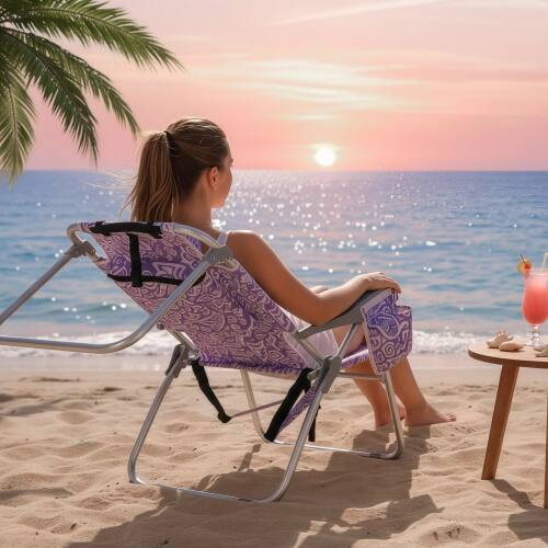 Alt View 9. Winado - Folding Beach Camping Chair with 5-Position, Cooler Bag, Cup Holders, Towel Bar, Lightweight for Outdoor Beach Camping - Purple Tribal Pattern.