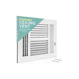 Home Intuition - Ceiling Register - Air Vent Covers - 10X10Inch 4-Way White Grille Register Cover with HVAC Heat and Cold Air Conditioner
